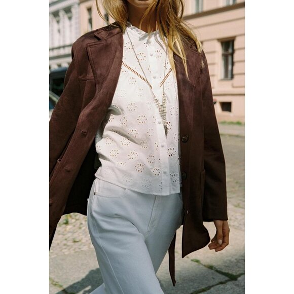 ZARA SUEDE EFFECT JACKET WITH BELT - Picture 3 of 10